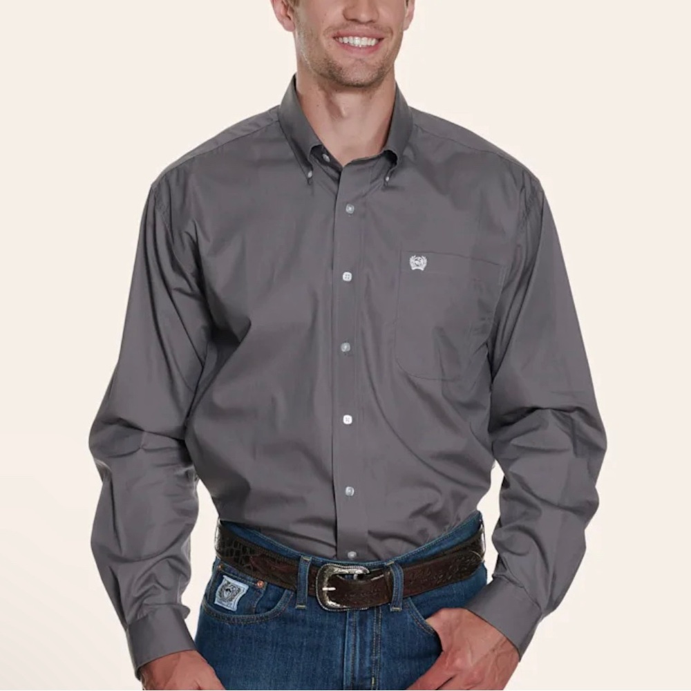 CINCH Mens Soild Gray Button-Up Long Sleeve Western Style Shirt Cowboy Rodeo